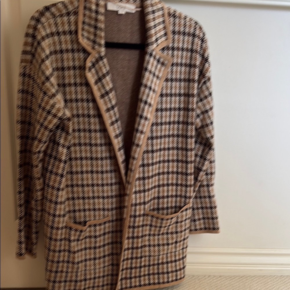 LOFT Brown and Cream Blazer Timeless Checkered Design